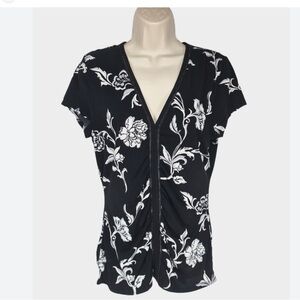 White House Black Market Black and Gray Ruched Blouse Size M